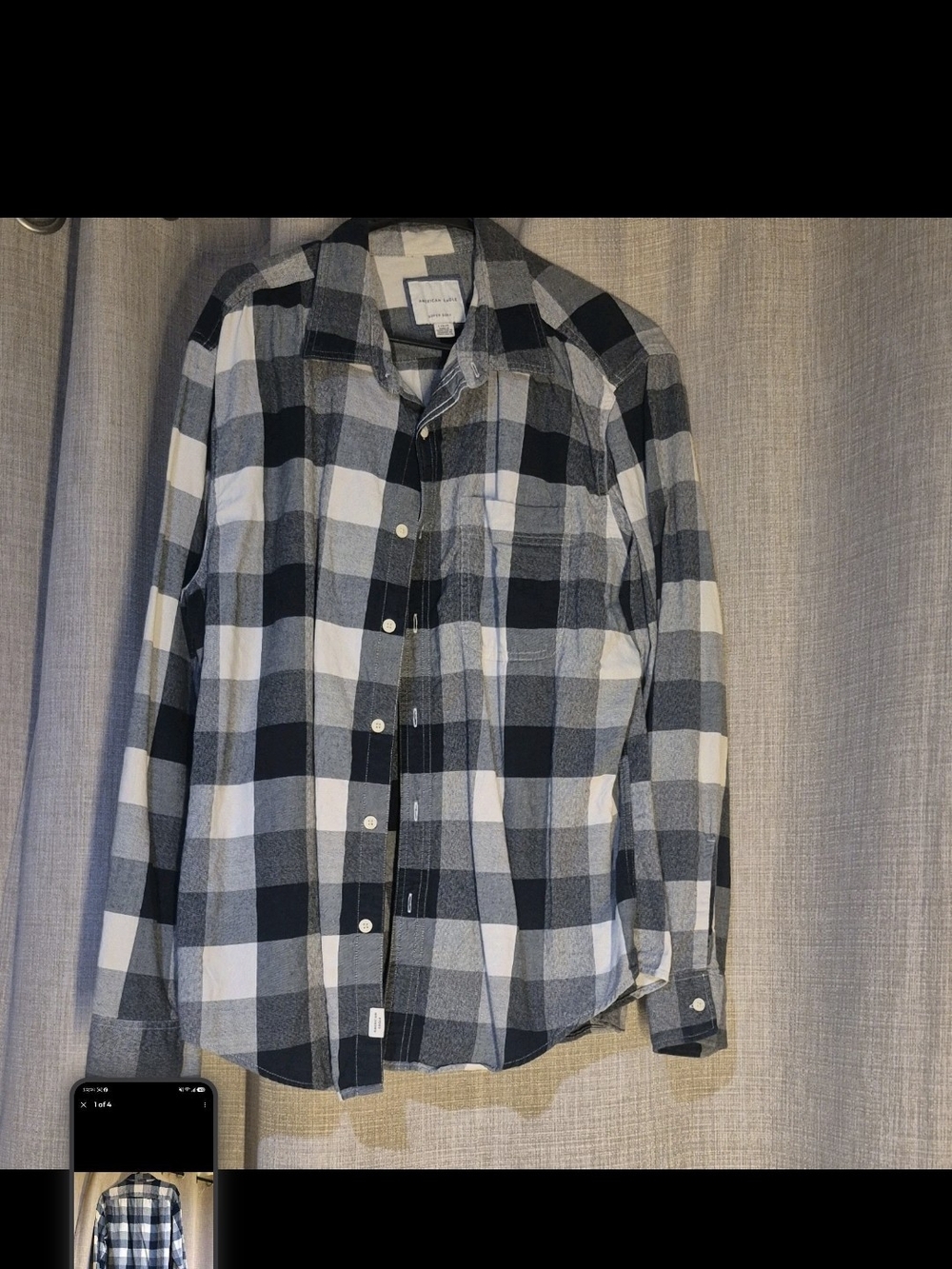 American Eagle Outfitters Black & White Plaid Button-Down Shirt